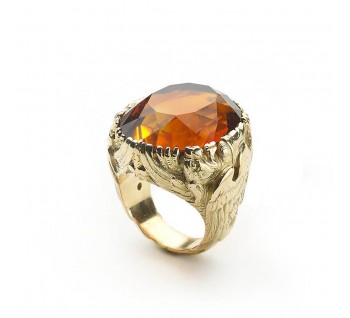 Vintage Citrine and Carved Gold Dragon Ring, 28.19 carats, Circa 1950