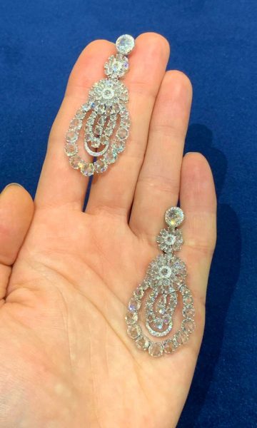 Rose Cut Diamond Chandelier Earrings, 10.64 carat total, 18ct White Gold