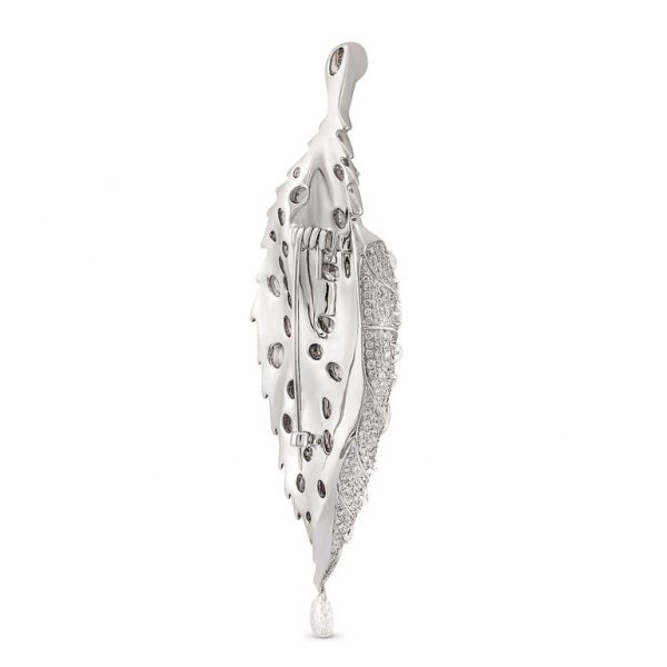 Rose Cut and Briolette Diamond Leaf Brooch, 4.13ct total, 18ct White Gold