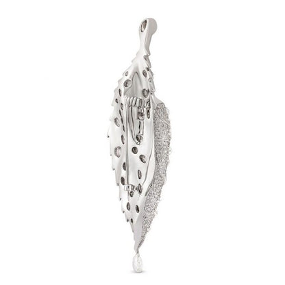 Rose Cut and Briolette Diamond Leaf Brooch, 4.13ct total, 18ct White Gold