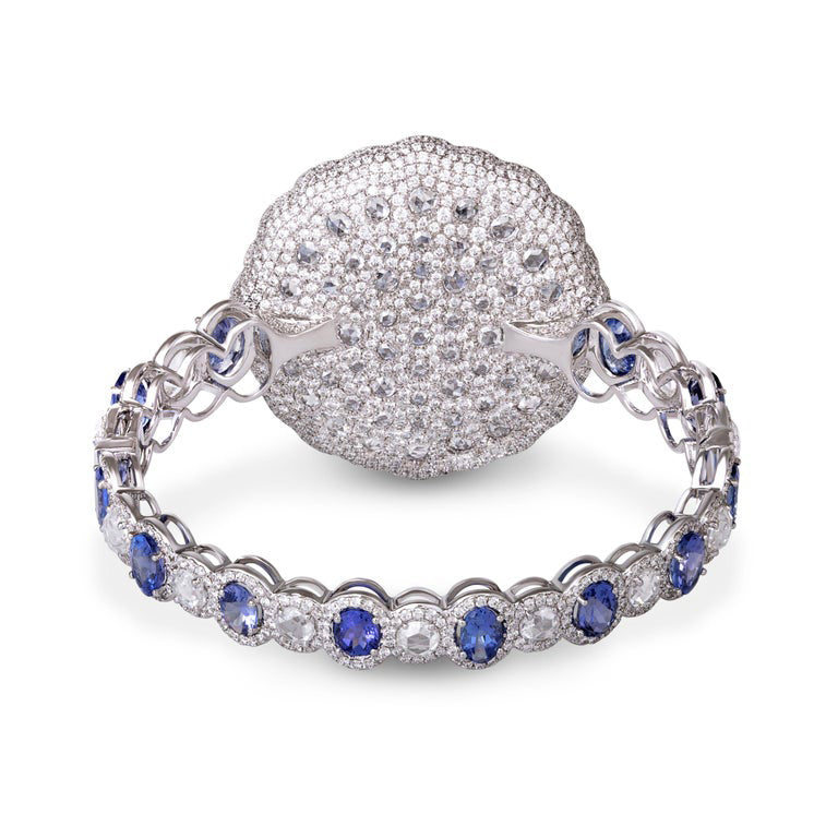 Tanzanite and Diamond Cuff Bracelet, 43.27 carat total, 18ct White Gold