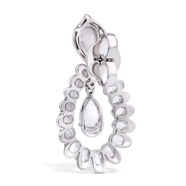 Rose Cut Pear Diamond Drop Earrings, 5.11 Carat Total, 18ct White Gold
