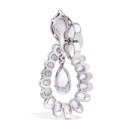 Rose Cut Pear Diamond Drop Earrings, 5.11 Carat Total, 18ct White Gold