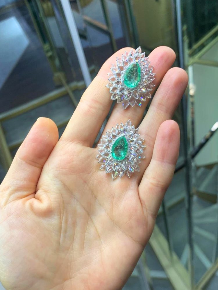 Old Cut Emerald and Diamond Cluster Earrings, 22.07ct, 18ct White Gold