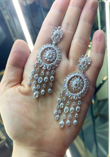 Rose Cut Diamond Chandelier Earrings, 14.25 carat total, 18ct White Gold