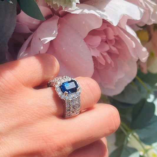 GIA Certified 2.81ct Natural Sapphire and 3.62cts Diamond Cluster Dress Engagement Ring