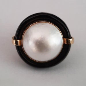 Vintage Mabe Pearl and Onyx Cocktail Ring
