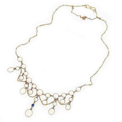 Antique Edwardian Moonstone and Sapphire Festoon Necklace