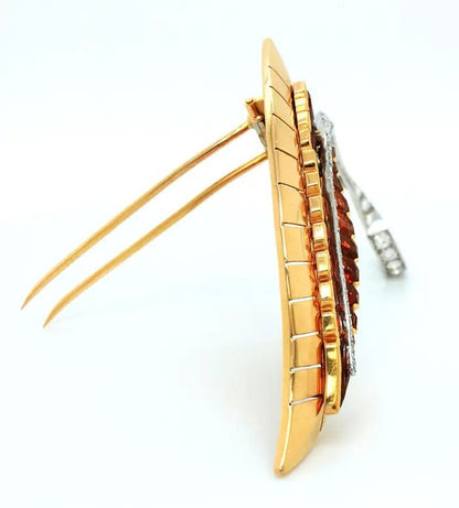 Vintage French Retro Citrine and Gold Leaf Brooch by Sasportas