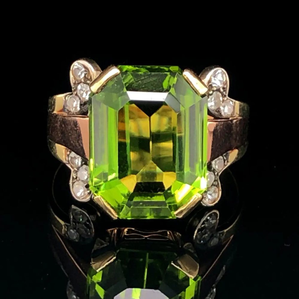 Vintage Peridot and Diamond Cocktail Dress Ring