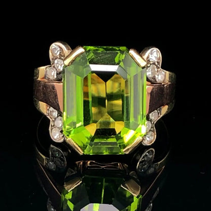 Vintage Peridot and Diamond Cocktail Dress Ring