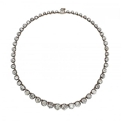 Victorian Antique 40cts Old Cut Diamond Line Riviere Necklace