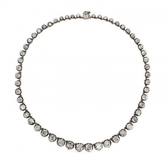 Victorian Antique 40cts Old Cut Diamond Line Riviere Necklace