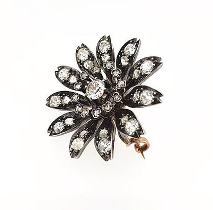 Antique Victorian Old Cut Diamond Floral Brooch, set in Silver and Gold