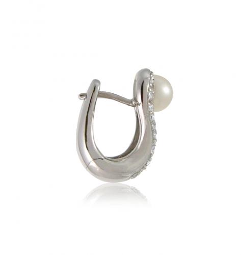 Diamond and Pearl Hoop Earrings, 18ct White Gold