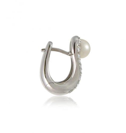 Diamond and Pearl Hoop Earrings, 18ct White Gold