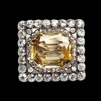 Antique 12ct Yellow Sapphire and Old Cut Diamond Cluster Brooch