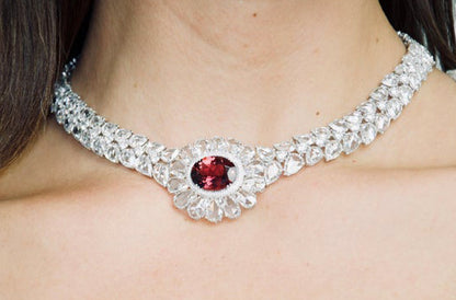 Rubellite and Rose Cut Diamond Necklace, 67.09 carats, 18ct White Gold