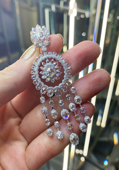 Rose Cut Diamond Chandelier Earrings, 14.25 carat total, 18ct White Gold