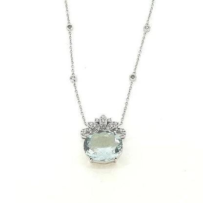 12.08ct Oval Aquamarine Pendant with Diamonds