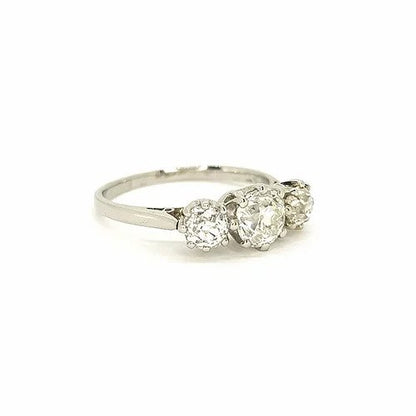 Old Cut Diamond Three Stone Ring in Platinum, 1.00ct Total