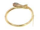Antique Victorian Diamond, Ruby and 18ct Yellow Gold Snake Bangle Bracelet; twelve rose-cut diamond set head, with ruby set eyes, Circa 1880
