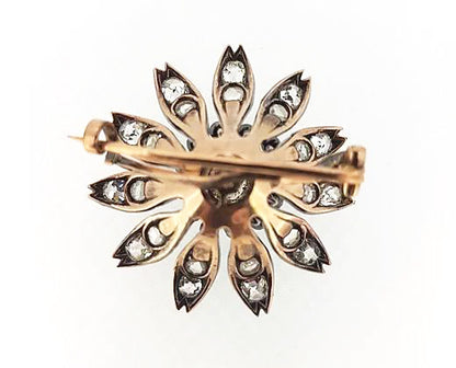 Antique Victorian Old Cut Diamond Floral Brooch, set in Silver and Gold