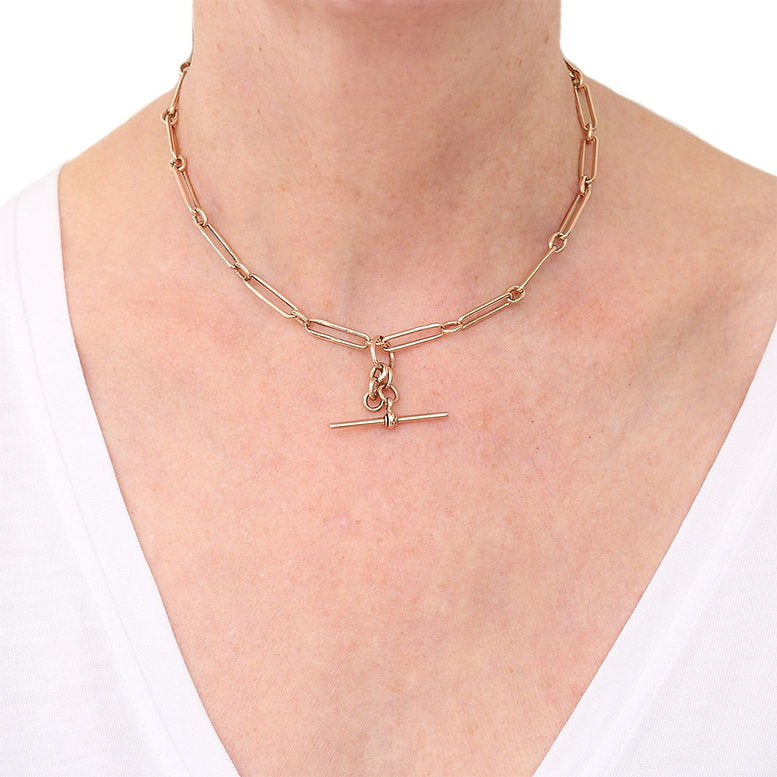 Antique Gold Trombone Link Albert Watch Chain Necklace