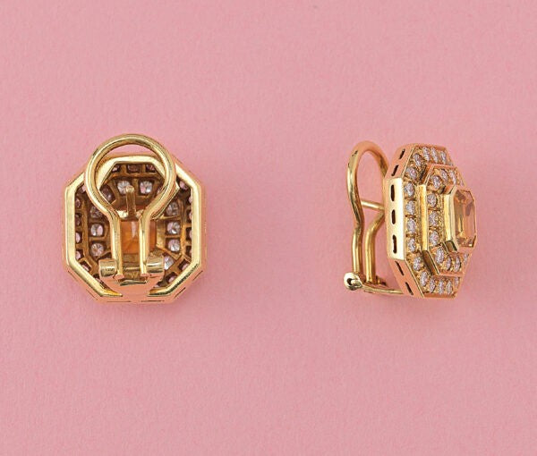 Vintage Steltman 1.8ct Yellow Sapphire and Diamond Cluster Earrings