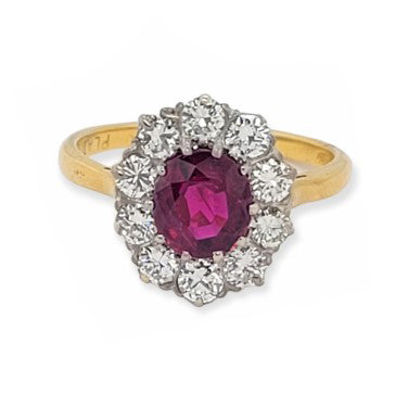 Antique 1.09ct Ruby and Diamond Cluster Engagement Ring
