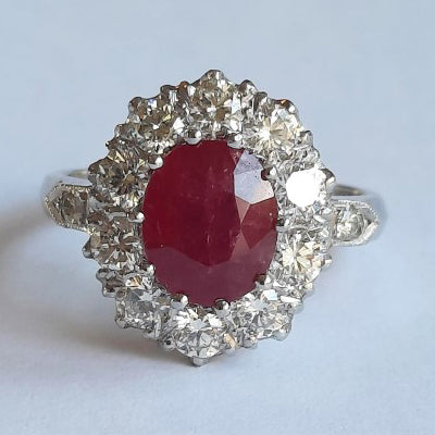2.9ct Ruby and Diamond Cluster Engagement Ring
