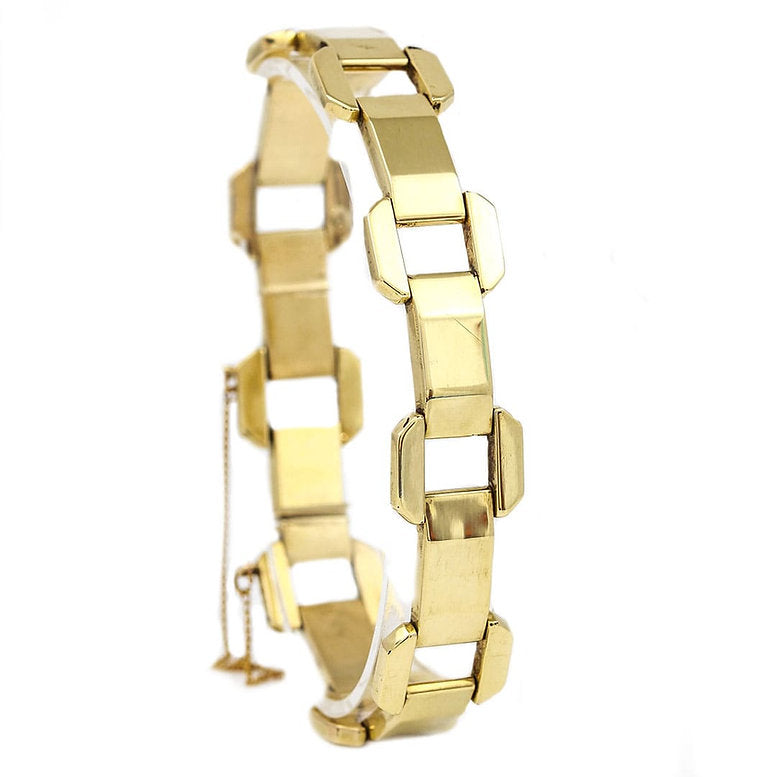 Vintage French Retro Gold Flat Link Bracelet
