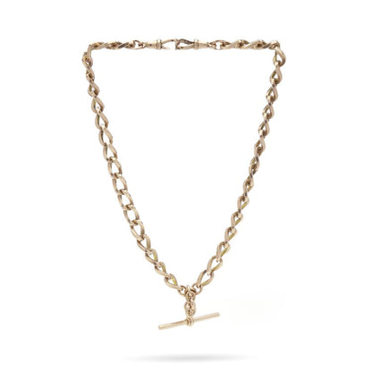 Victorian Antique 9ct Rose Gold Albert Chain Necklace with T-bar and double swivel clasps. Circa 1890s