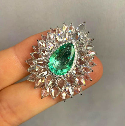 Old Cut Emerald and Diamond Cluster Earrings, 22.07ct, 18ct White Gold