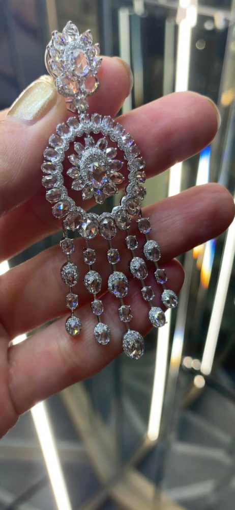 Rose Cut Diamond Chandelier Earrings, 14.25 carat total, 18ct White Gold