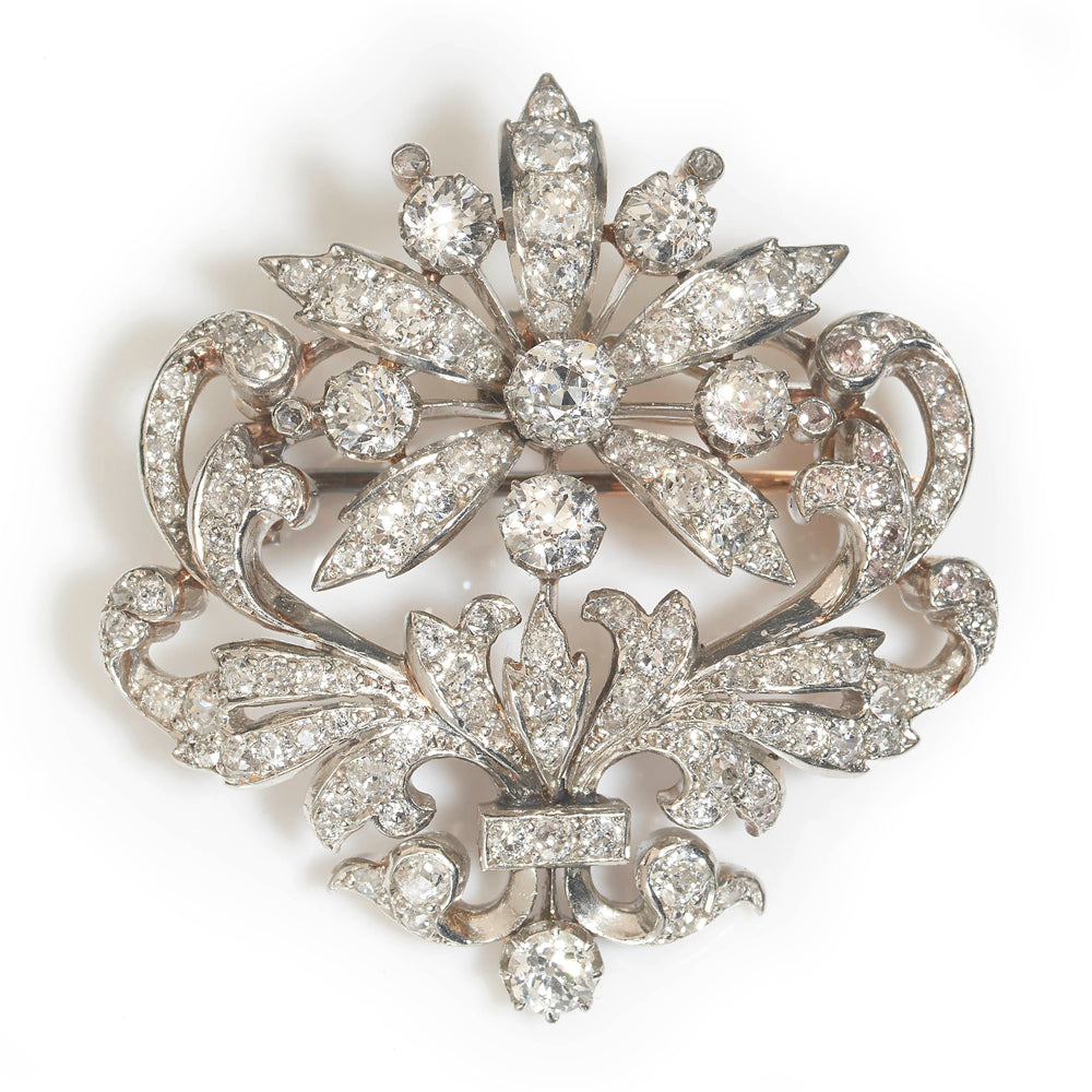 Antique Victorian 4ct Old Cut Diamond Flower Brooch come pendant