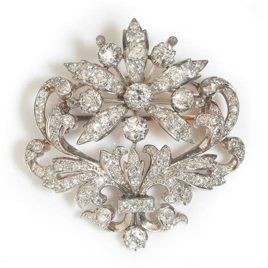 Antique Victorian 4ct Old Cut Diamond Flower Brooch come pendant