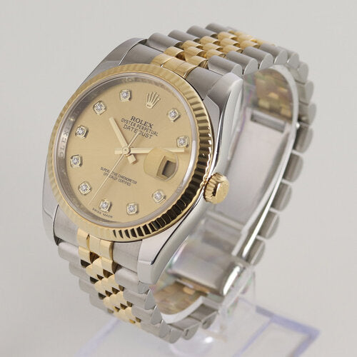 Rolex Mens Datejust 116233 Watch, Diamond Dial, 36mm, Steel and Gold