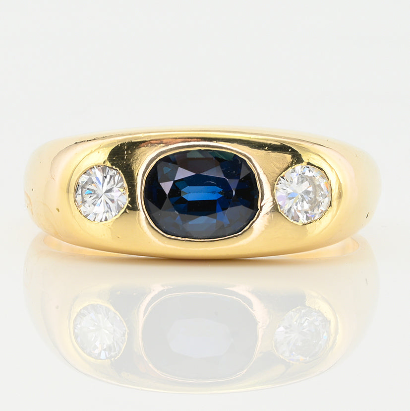Vintage 1.20ct Sapphire and Diamond Trilogy Band Ring in 18ct Yellow Gold Unisex Ring