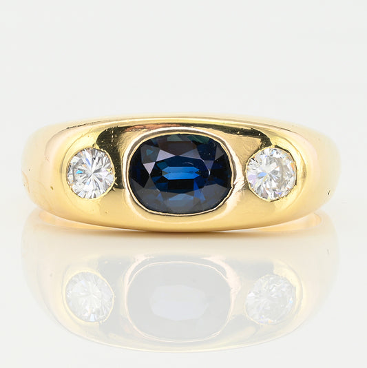 Vintage 1.20ct Sapphire and Diamond Trilogy Band Ring in 18ct Yellow Gold Unisex Ring