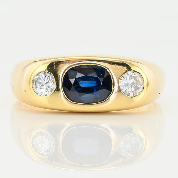 Vintage 1.20ct Sapphire and Diamond Trilogy Band Ring in 18ct Yellow Gold Unisex Ring