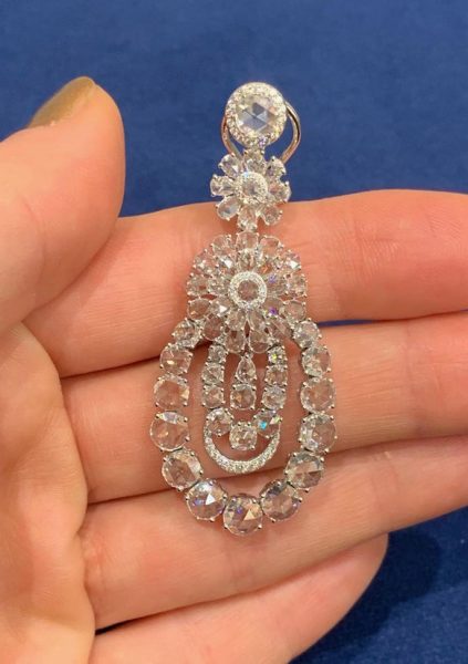 Rose Cut Diamond Chandelier Earrings, 10.64 carat total, 18ct White Gold