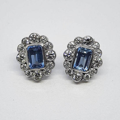 0.90ct Aquamarine and Diamond Cluster Earrings