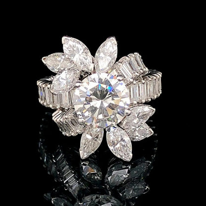 Vintage 2.2ct Diamond Floral Cluster Cocktail Ring in Platinum