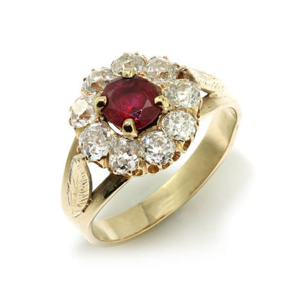Antique Ruby and Old Cut Diamond Cluster Ring