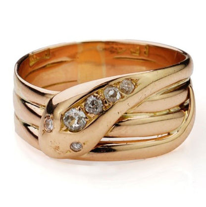 Antique Old Cut Diamond Set 15ct Yellow Gold Snake Ring