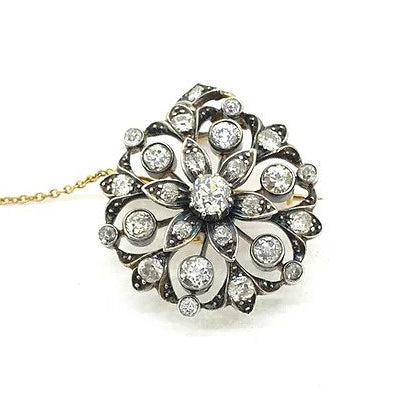 Antique Victorian 2ct Diamond Floral Cluster Pendant come Brooch