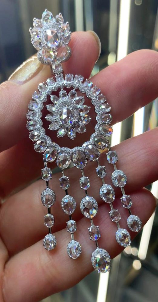 Rose Cut Diamond Chandelier Earrings, 14.25 carat total, 18ct White Gold