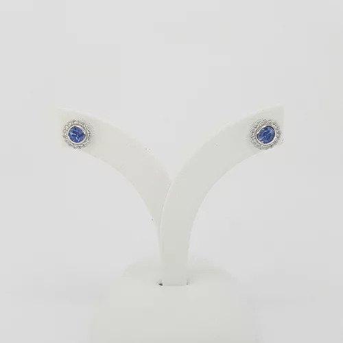 Sapphire and Diamond Cluster Stud Earrings, 0.40 carats