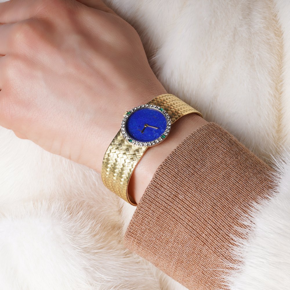 Piaget 18ct Gold Watch with Lapis Lazuli, Diamonds and Emeralds